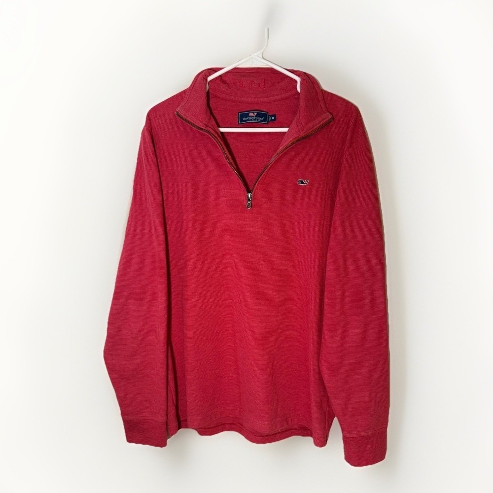 Vineyard Vines Quarter Zip Jacket Red/Coral Medium Cotton Casual Layering